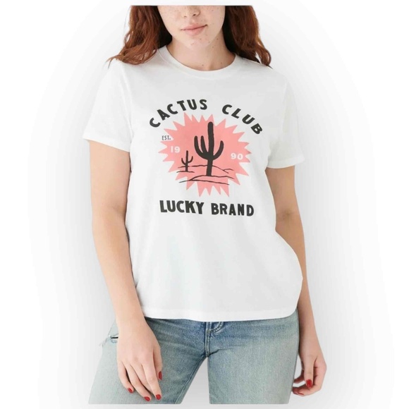Lucky Brand Tops - NWT Lucky Brand Cactus Club Graphic Tee White Cotton Blend‎ Women's Size Small